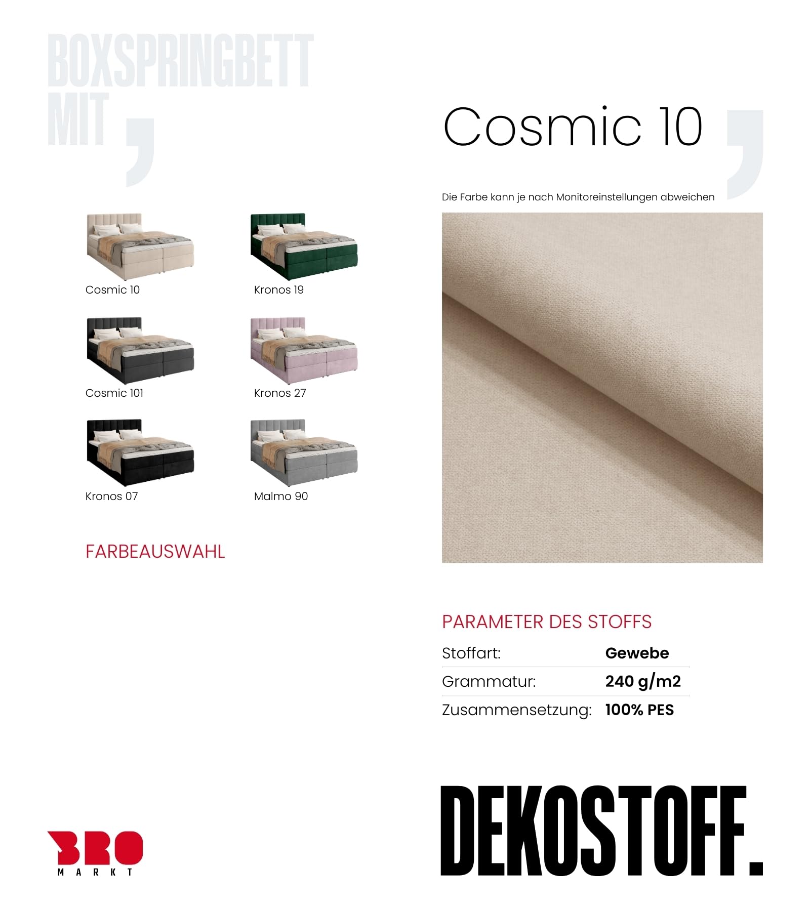 BROMARKT Boxspringbett mit Matratze 160x200cm Bett mit Topper Beige | Polsterbett mit Bettkasten Doppelbett für Schlafzimmer gepolsterte Kopfstütze Bed Bonell Härtegrad H3 DENVER