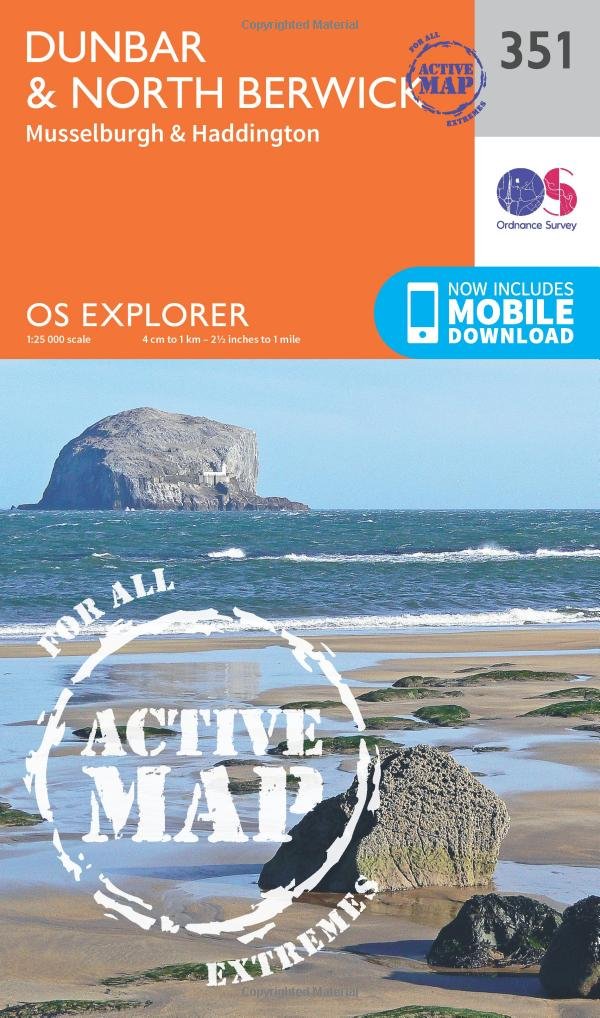 Dunbar & North Berwick Map | Weatherproof | Musselburgh & Haddington | Ordnance Survey | OS Explorer Active Map 351 | Scotland | Walks | Hiking | Maps | Adventure