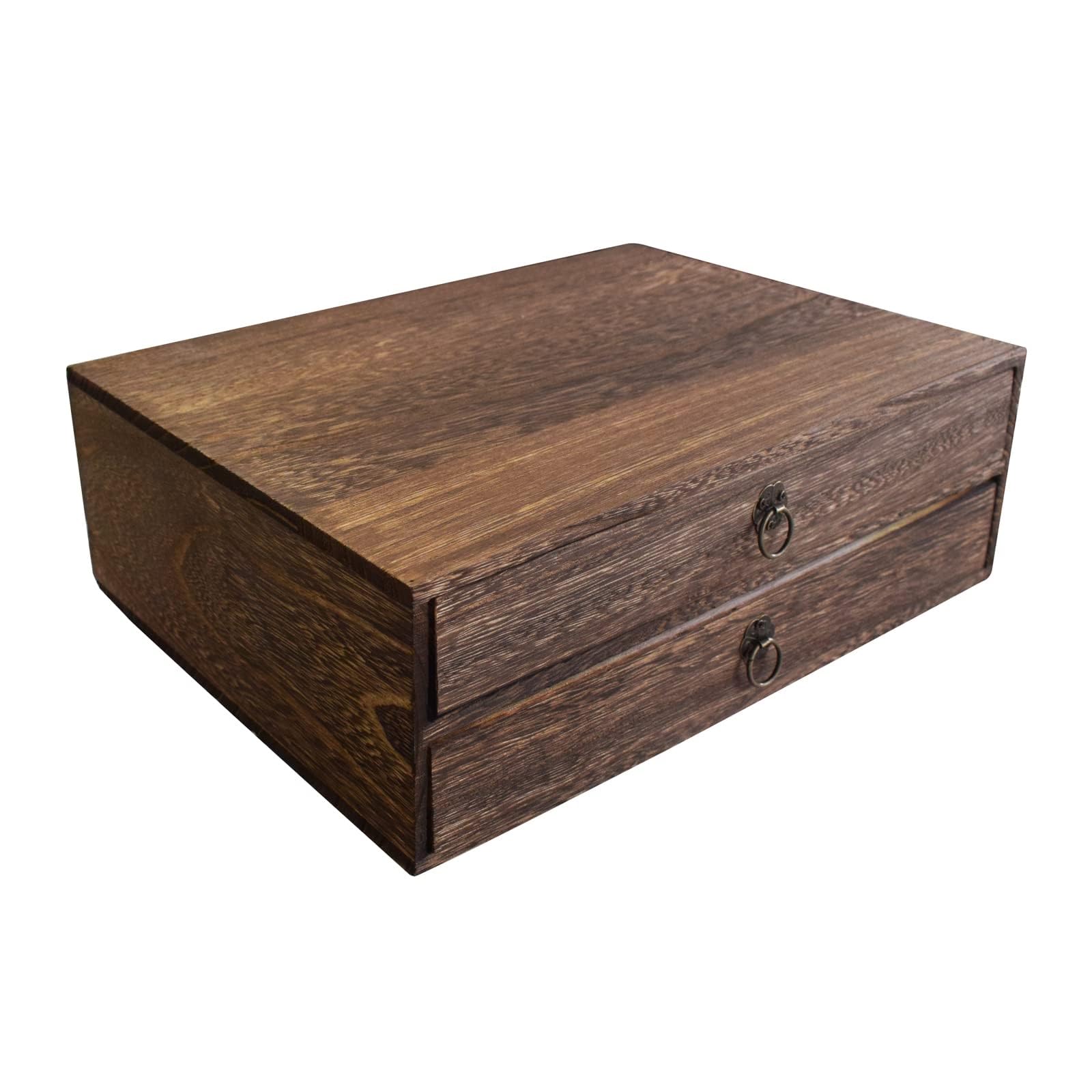 Archivadores De Madera: Organizador De Escritorio con 2 Cajones, Caja De Almacenamiento De Sobremesa para Oficina, Soporte para Carbonización De Encimera para,25.5 * 24 * 11CM