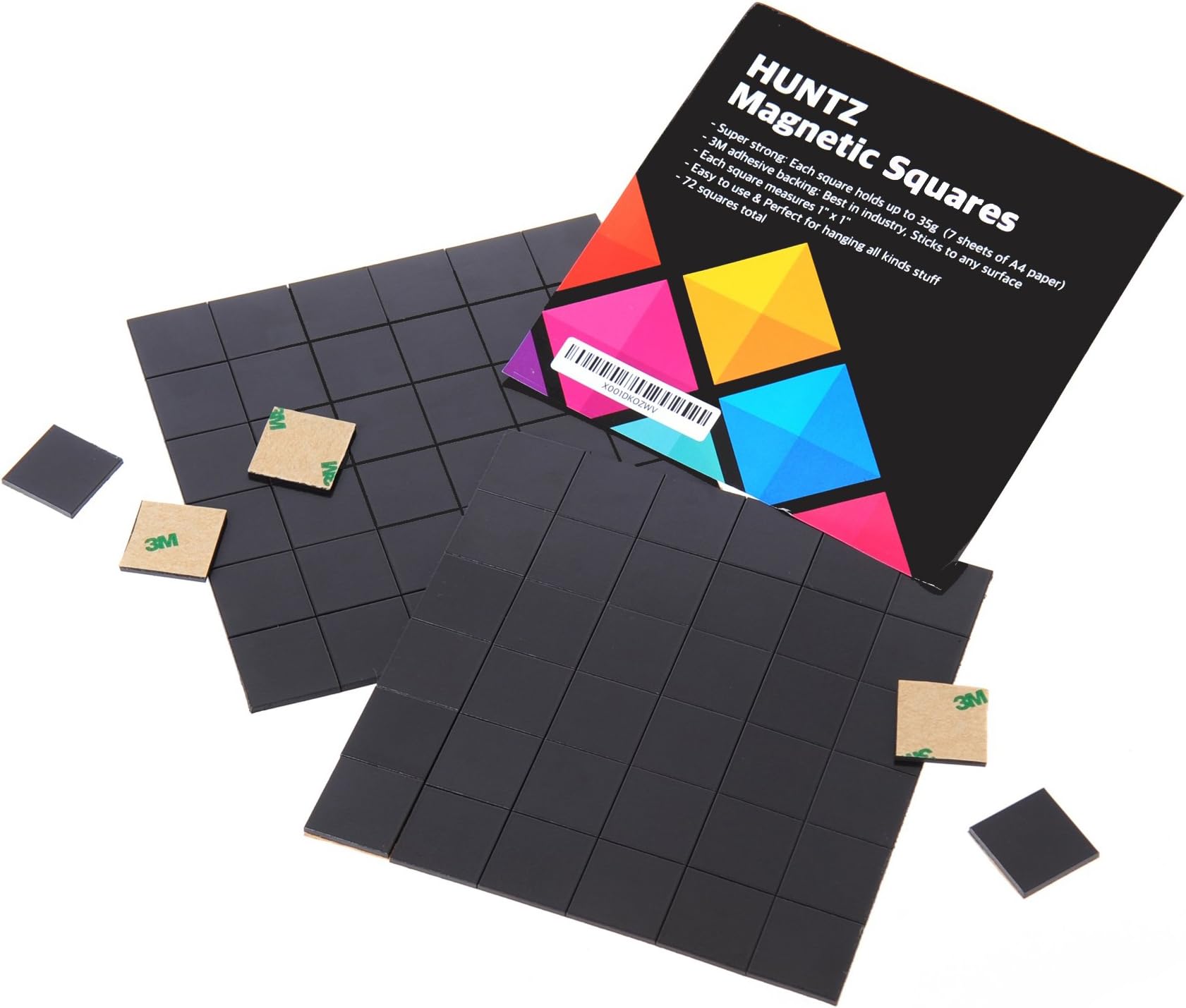 Magnetic Squares, 1 Tape Sheet of 72 Magnetic Squares(Each 25x25x2mm), Magnet on one Side, self Adhesive on The Other Side