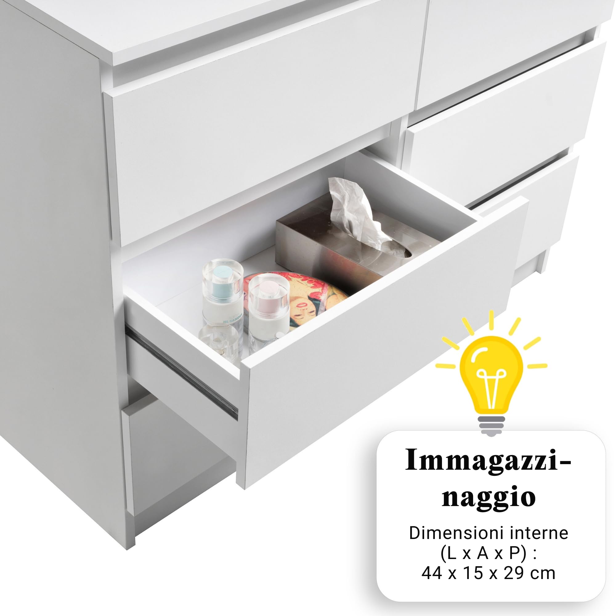Cassettiera larga 100 cm con 6 cassetti cassettiera bianca cassettiera in legno cassettiera alta camera da letto soggiorno corridoio ufficio organizzatore larghezza 100 cm altezza 78 cm