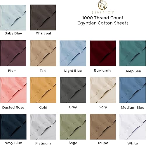 Miniatura 8 de Superior Juego de sábanas de algodón egipcio de 1000 hilos con bolsillo extra profundo, incluye 1 sábana bajera totalmente elástica, 1 sábana