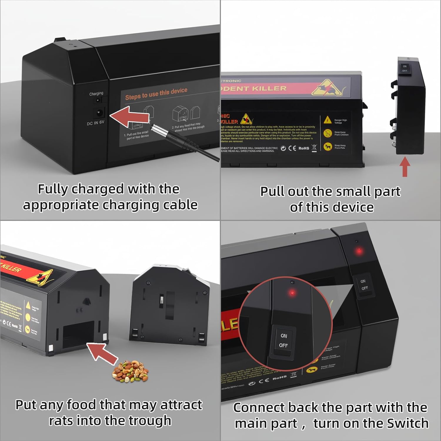 Electric Mouse Trap Zapper，Electronic Mice Traps,Rechargeable Rat Zapper, Continuous Electric Shock Rodent Control. Ideal for attics, garages, and Homes