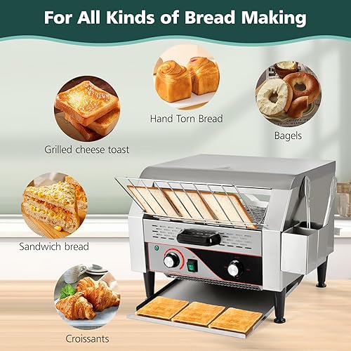Miniatura 6 de Tostadora comercial 450 rebanadashora, horno tostador para restaurante resistente 2600 W tostadora eléctrica de acero inoxidable con mango para