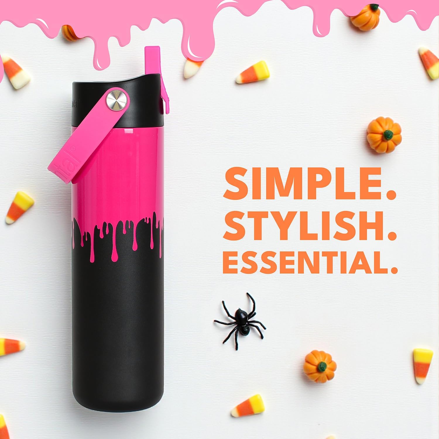 Elemental 24oz Insulated Water Bottle with Straw - 100% Leak-Proof Stainless Steel Core Water Bottles for Travel, Sports and Gym - Double Wall Insulation & BPA Free - Hot Pink Drip - Image 7