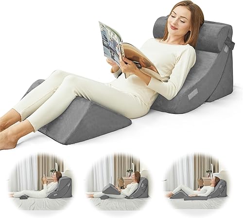 Juego de 4 almohadas de cuña para después de la cirugía, cabecera de almohada de cuña para aliviar el dolor de espalda y piernas, almohadas gerd