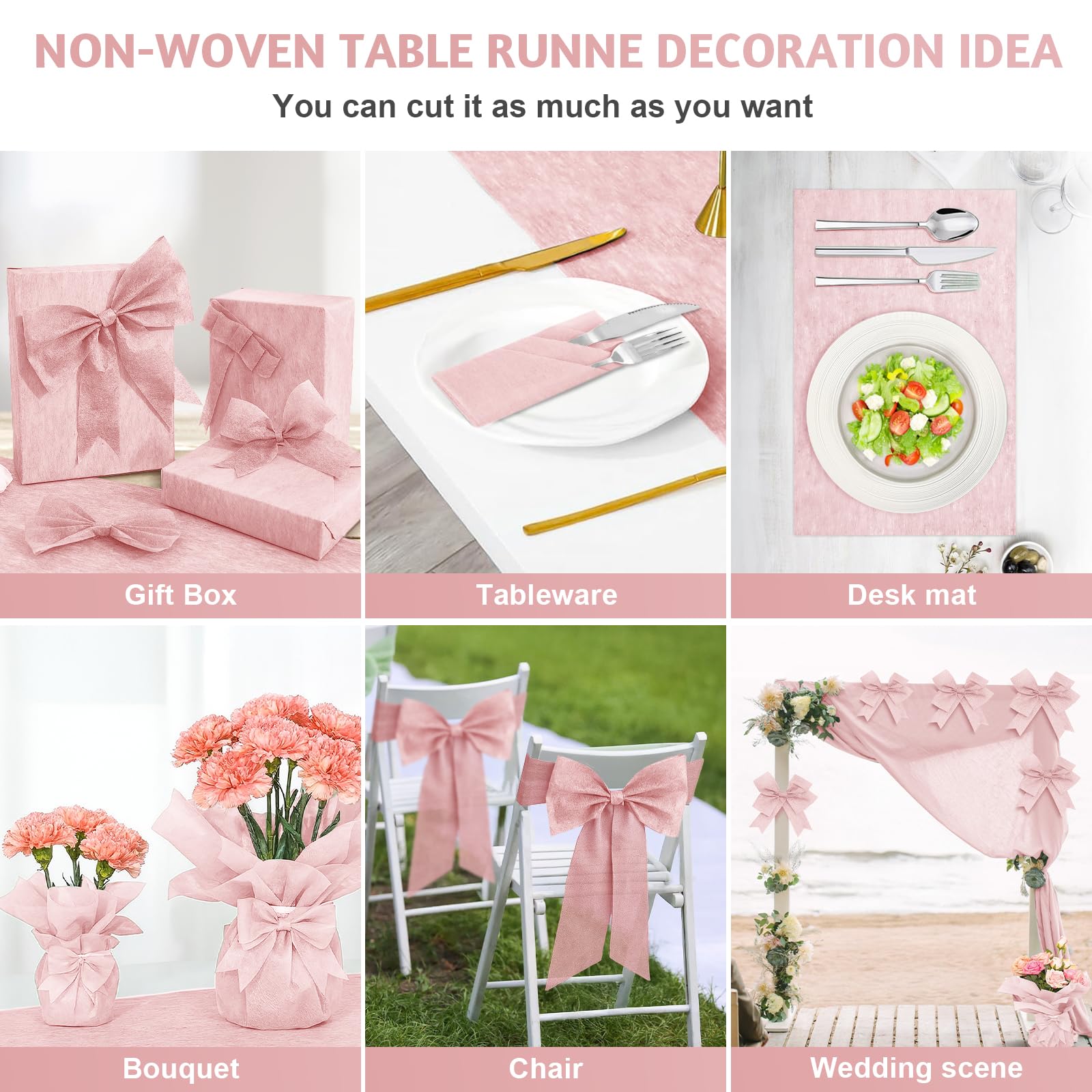 2 Pezzi Runner da Tavolo in Tessuto Non Tessuto FoiiLiio 30 cm x 25 m Rosa runner Decorazione da tavolo Rotolo runner Decorativo da tavola per matrimoni, battesimi, comunioni
