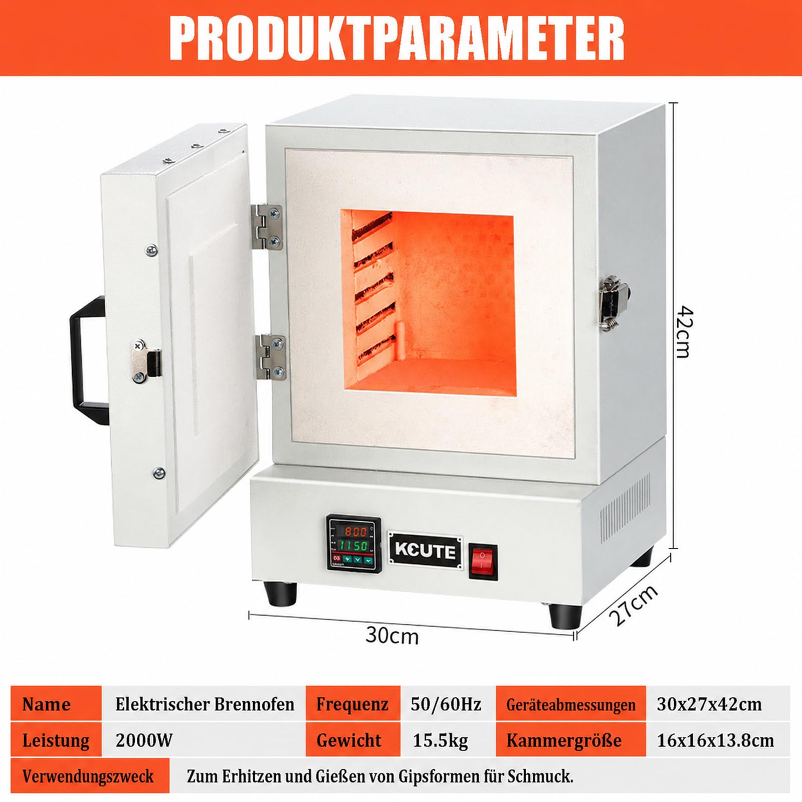 PRO Tischbrennofen für Töpferei & Schmuckherstellung - 1150°C Elektrischer Keramikofen mit Digitalanzeige & 4-seitiger Heizung - Für Heimstudio, Kleinserien-Guss, Entwachsen & Pulverbeschichtung