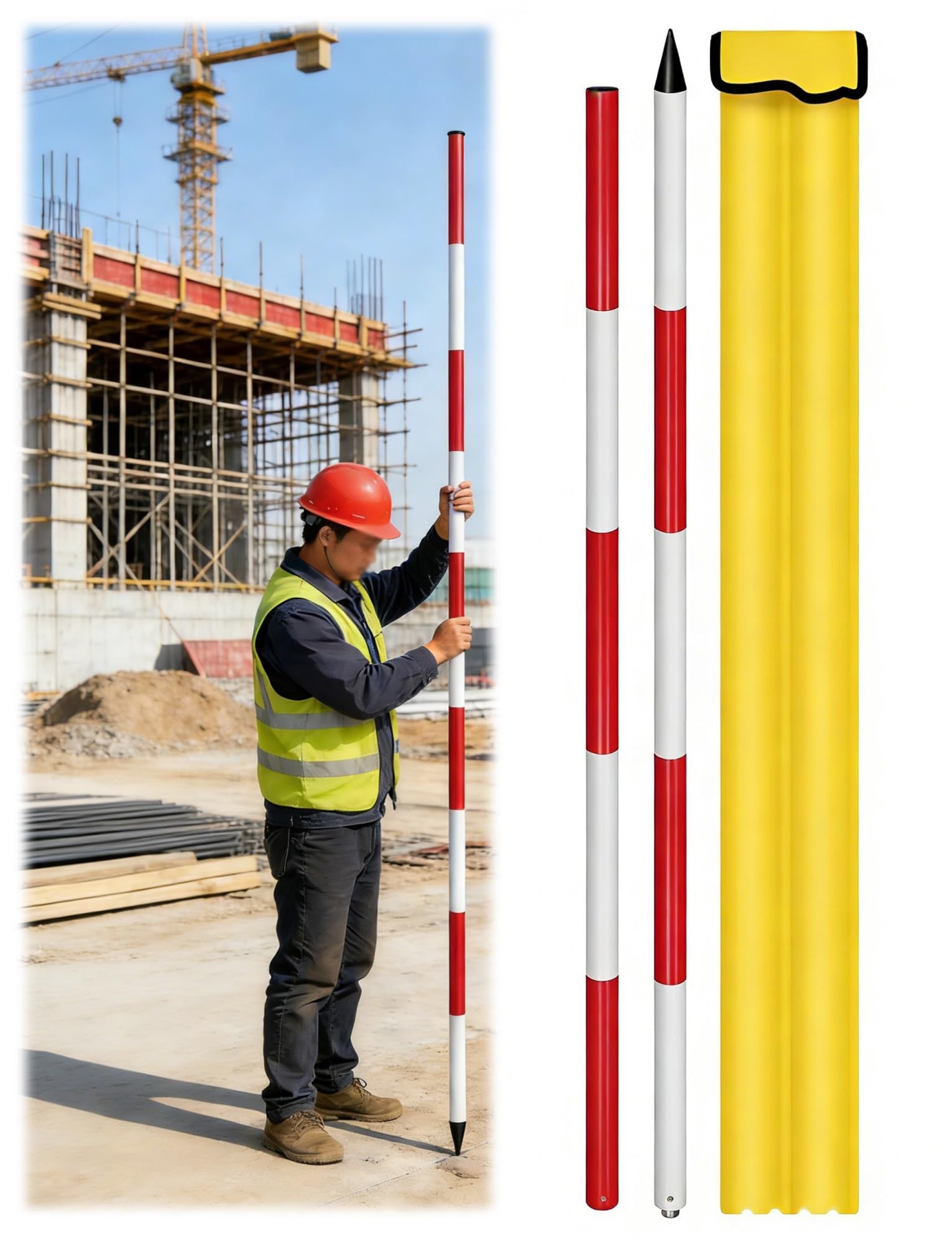 AMZBNEIDI Duty Alummsurvey Pole, Survey Rod Detachable Aluminum Range Pole Carry Bag Centering Rod Multiple Sizes(Rivets,78.74 inch/200 cm)