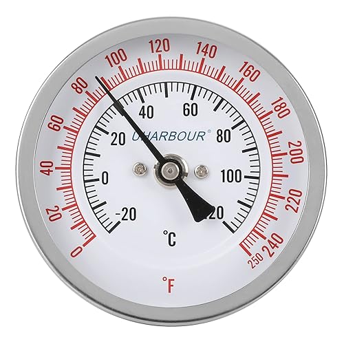 Termómetro de acero inoxidable con esfera de 3 pulgadas para olla, hervidor, bimetal de cerveza, vástago de acero inoxidable de 4 pulgadas, 0-250