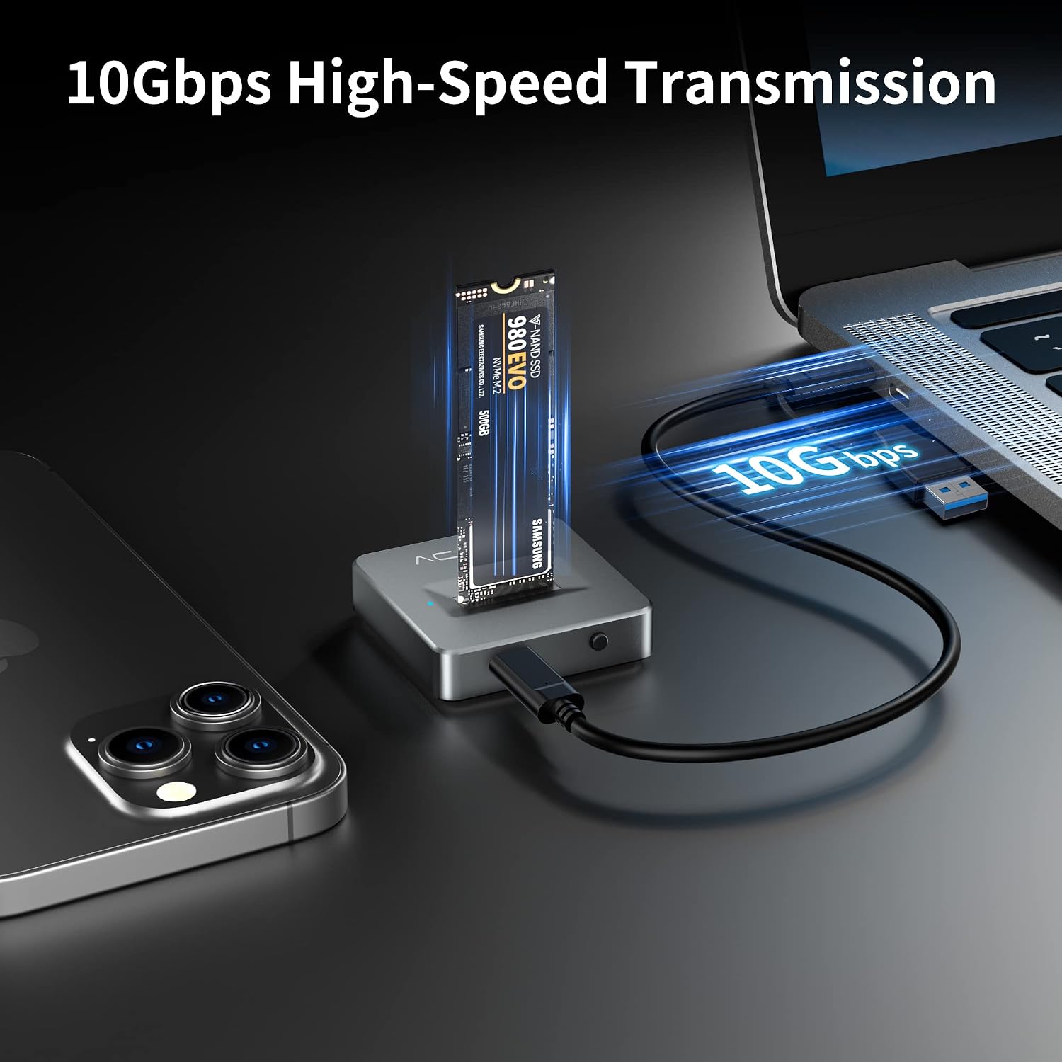 M.2 SSD Reader, ACASIS NVME to USB Adapter Support 10Gbps External SSD Enclosure for M.2 (M Key) NVMe SSD and (B+M Key) SSD Support Windows XP 7 8 10, MAC OS and Compatible with Thunderbolt 4/3