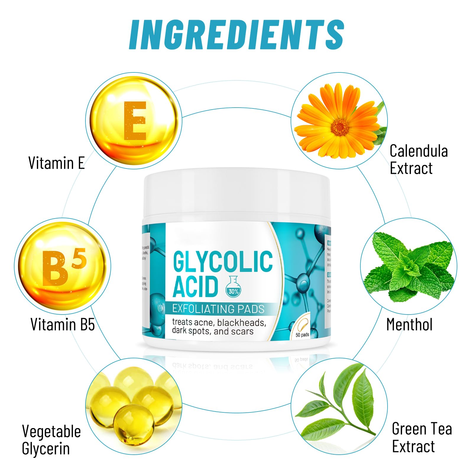 Glycolic Acid Pads 30%, Exfoliates Surface Skin and Reduces Fine Lines and Wrinkles, 50Pads, 50 count (Pack of 1) - Image 4