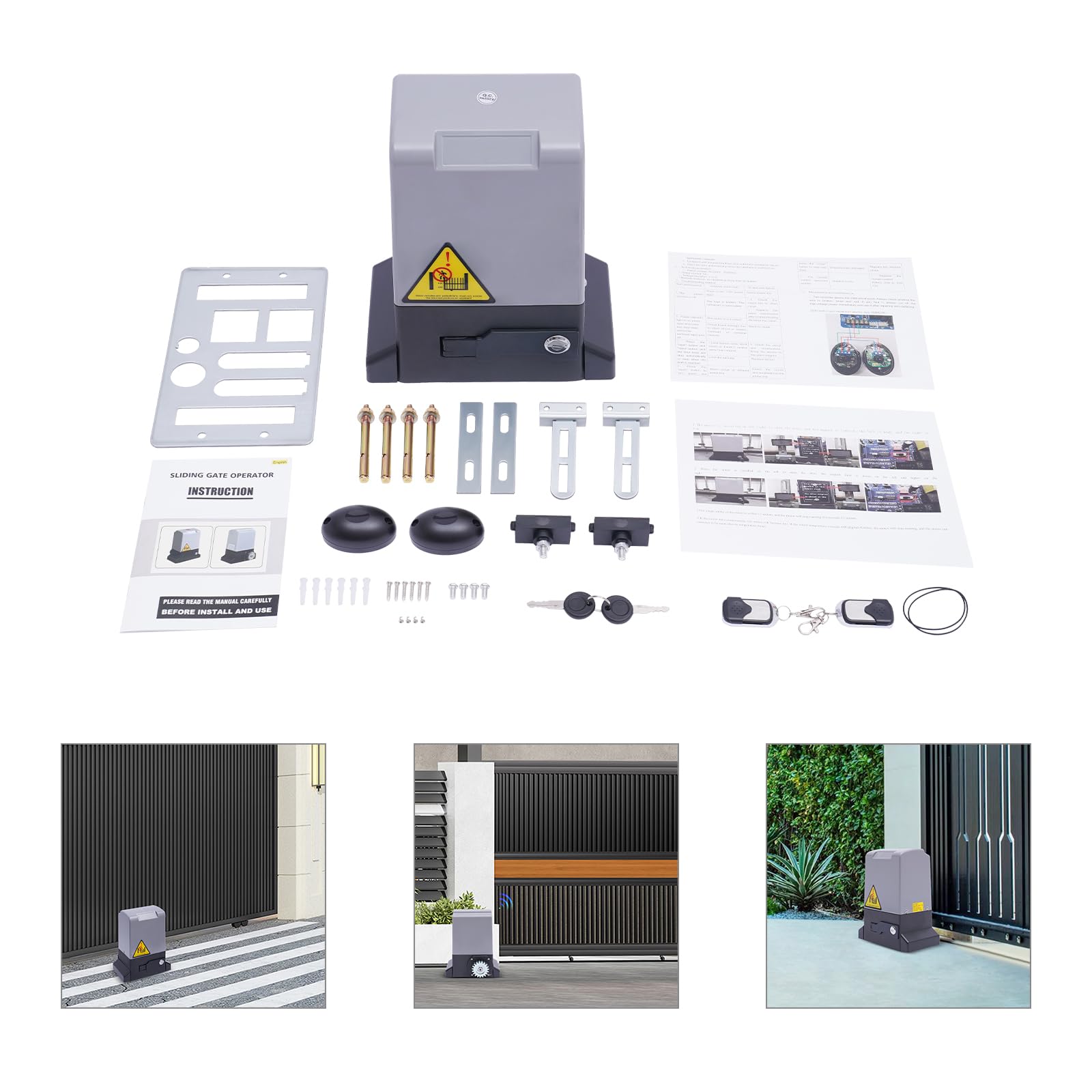 Accionamiento eléctrico para puertas correderas automáticas, abridor de puertas de accionamiento, juego completo con mando a distancia y cremallera (550 W)