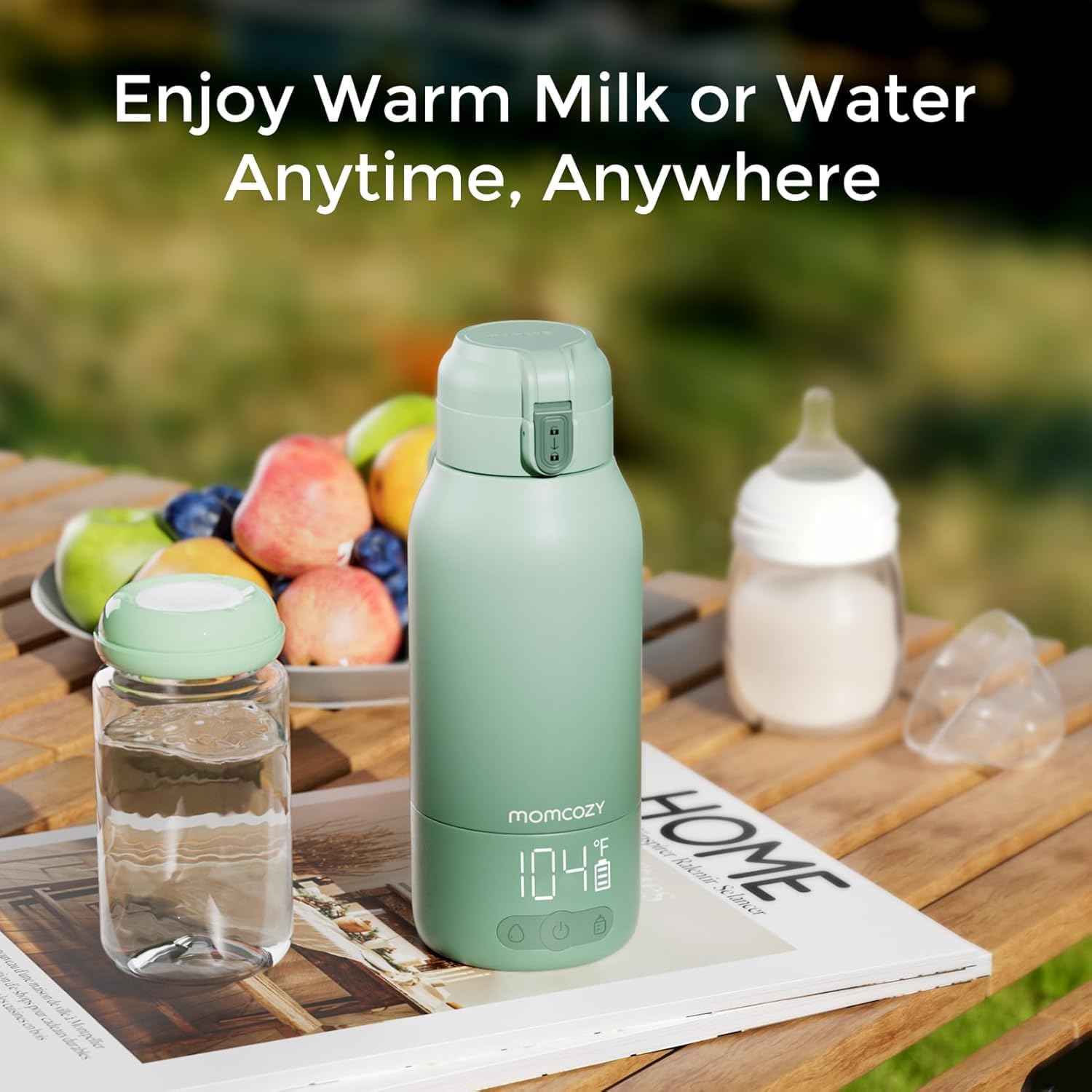Momcozy MW05 przenośny podgrzewacz do butelek dla niemowląt, pojemność 500 ml + 24 x użycie/akumulator, z certyfikatem TÜV-CE, szybkie nagrzewanie w 3 minuty, zielony