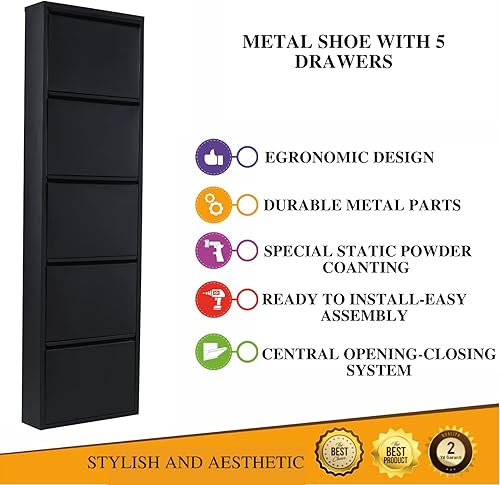 Miniatura 9 de Alveon Zapatero con cajón abatible, organizador de almacenamiento, zapatero independiente, montado en la pared, sin montaje (rojo, 3 cajones)