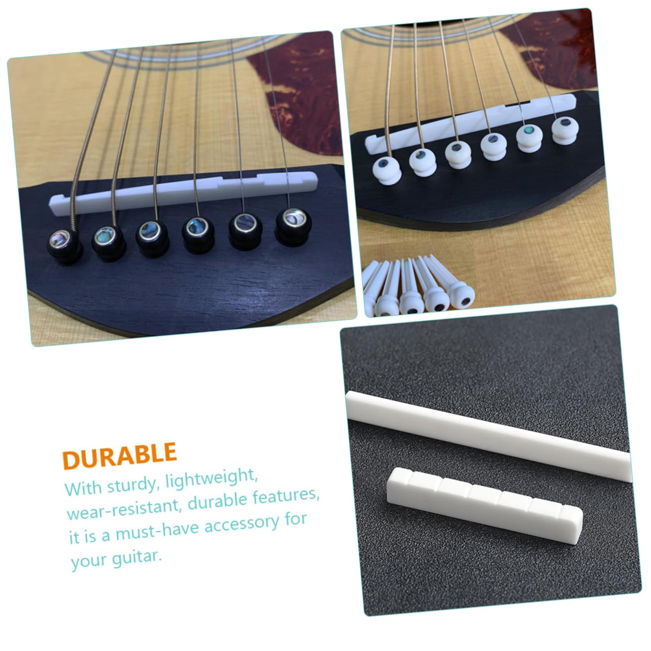ifundom Upgrade Your Guitar 4pcs Acoustic Guitar Bridge Saddle Nuts Ox Bone Material for Rich Tone