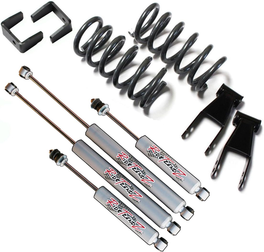 RTZ - Compatible with Ford Ranger Pickup Complete Lowering Kit Front 2" Front Lowering Drop Coil Springs + 4" Rear Axle Flip Kit + RTZ Primo Nitrogen Gas Shocks V6 Motor 2WD