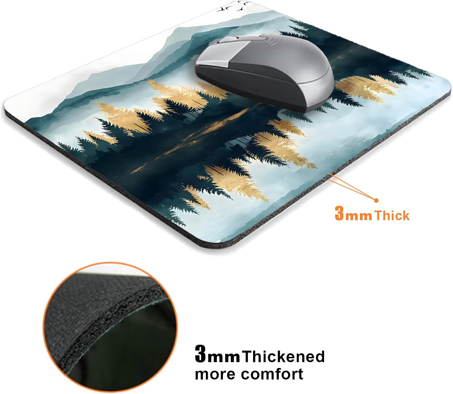 Aesthetics Misty Forest Mountain Mouse Pads for Desk, Portable Wireless Computer Mouse pad Small Design with Women, Non-Slip Rubber Base Laptop Mousepad 9.5 x 7.9 Smooth Surface for Office & Travel