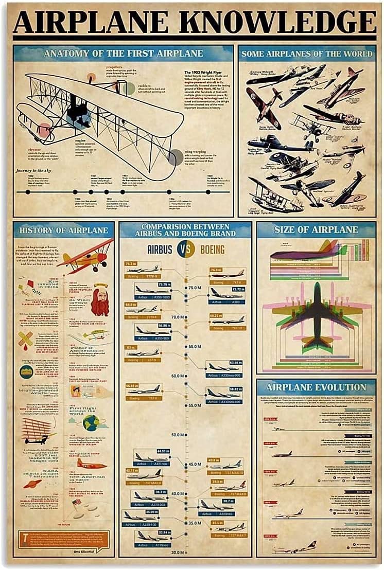 rayprint Airplane Knowledge Metal Signs Pilot Science Guide Tin Plaque Home Room Club Decor Retro Wall Decor 8x12 Inches