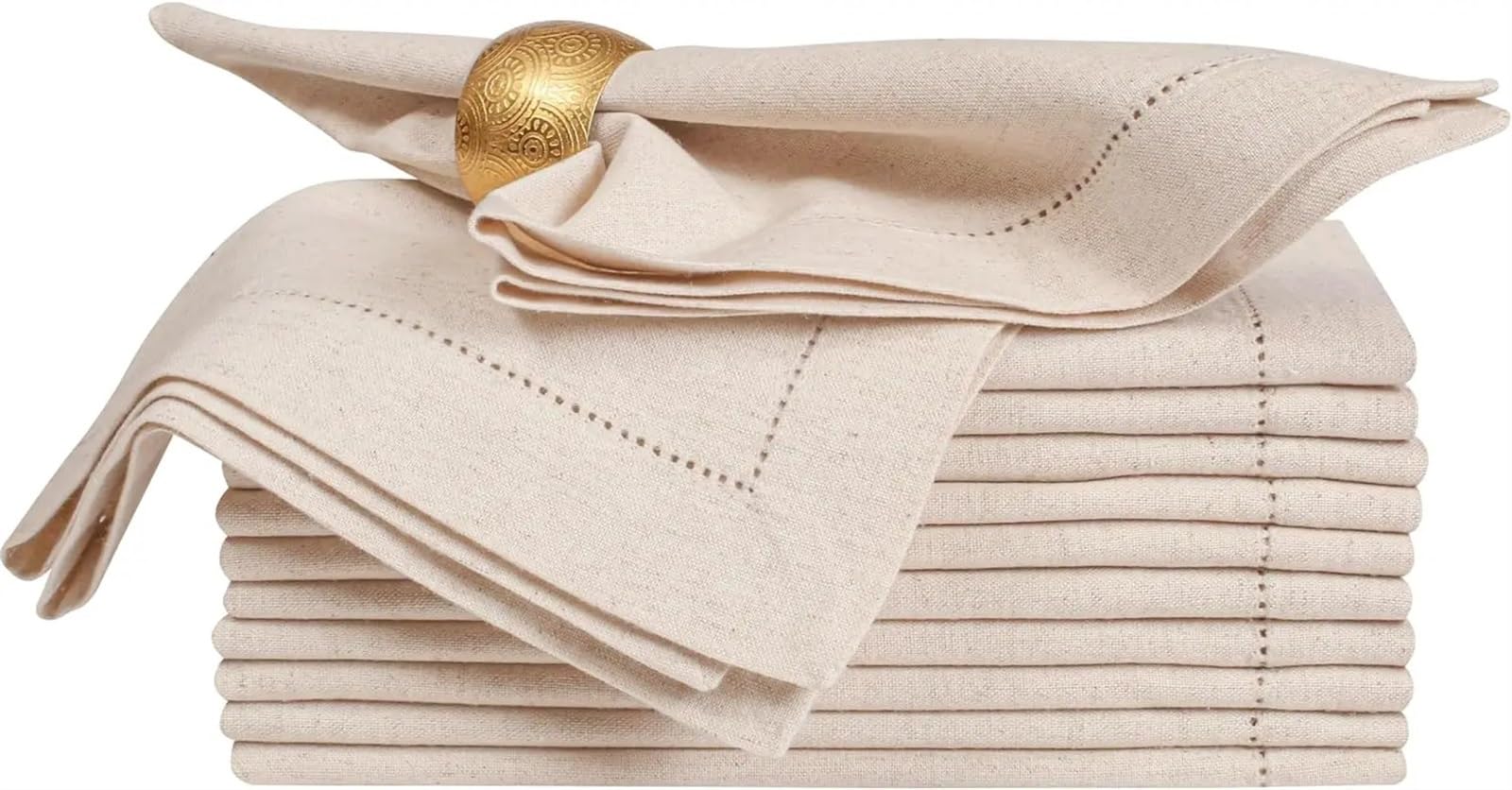 serviettes napkins 12 Pieces Flax Linen Napkins Hemstitched Dinner Cloth for dining wedding party everyday home(Natural 50x50cm)