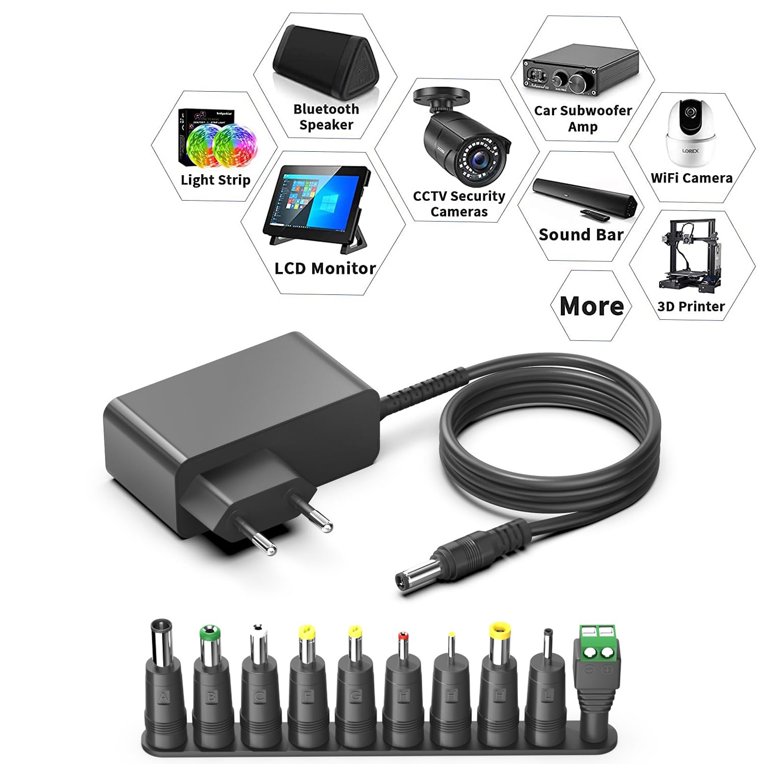 HKY Caricatore Universale AC-DC 12V 2,5A Alimentatore per Attrezzature Massaggio, Massaggio Collo e Spalle Renpho EM-2016C, Shiatsu NM088 NM089 NM090 e Cuscino Massaggio RM099 Portatile Caricabatterie