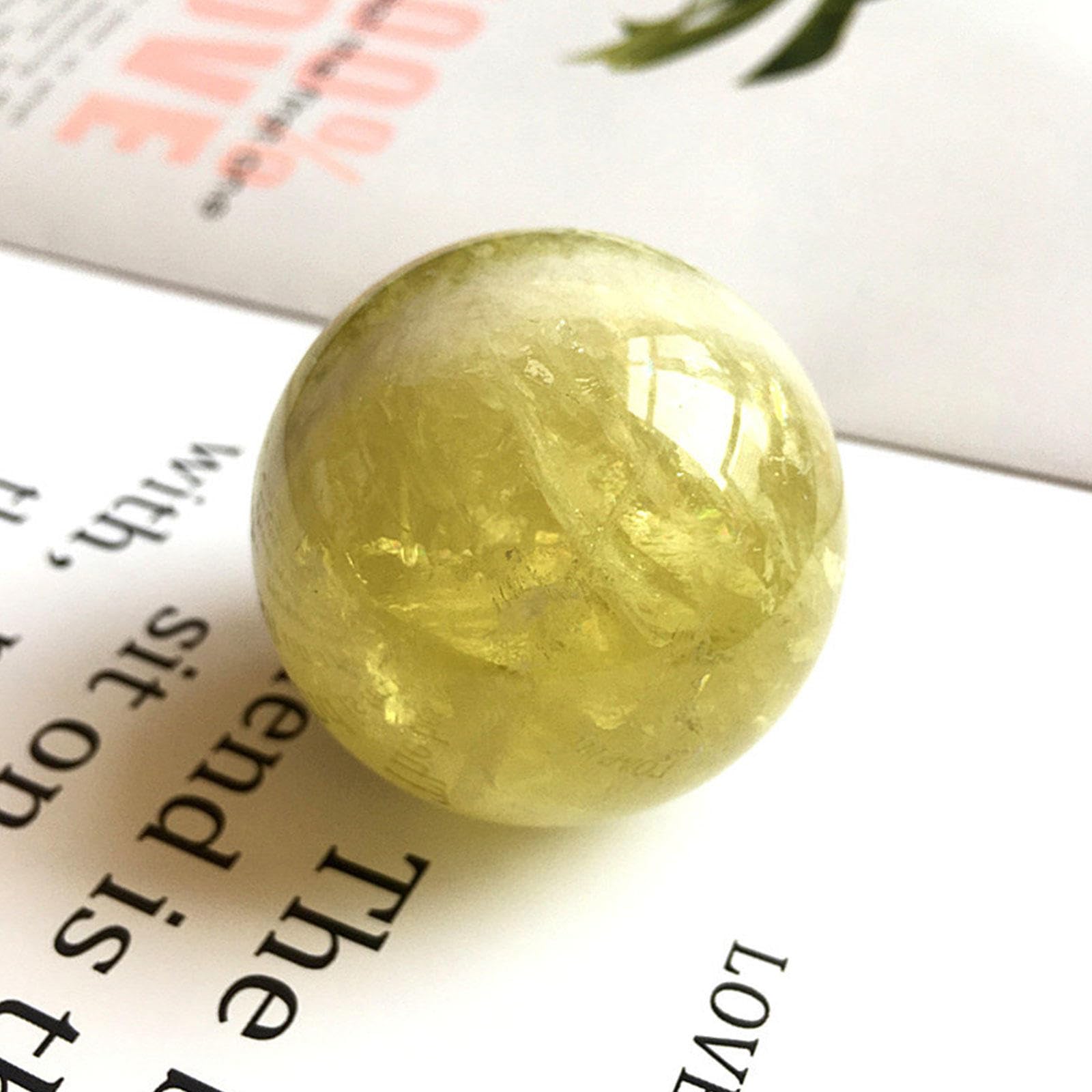 NIBHZ Sfera di Cristallo Giallo Grezzo Naturale in Cristallo, Sfera Feng Shui, Ornamenti di Cristallo per Ufficio e casa,40mm