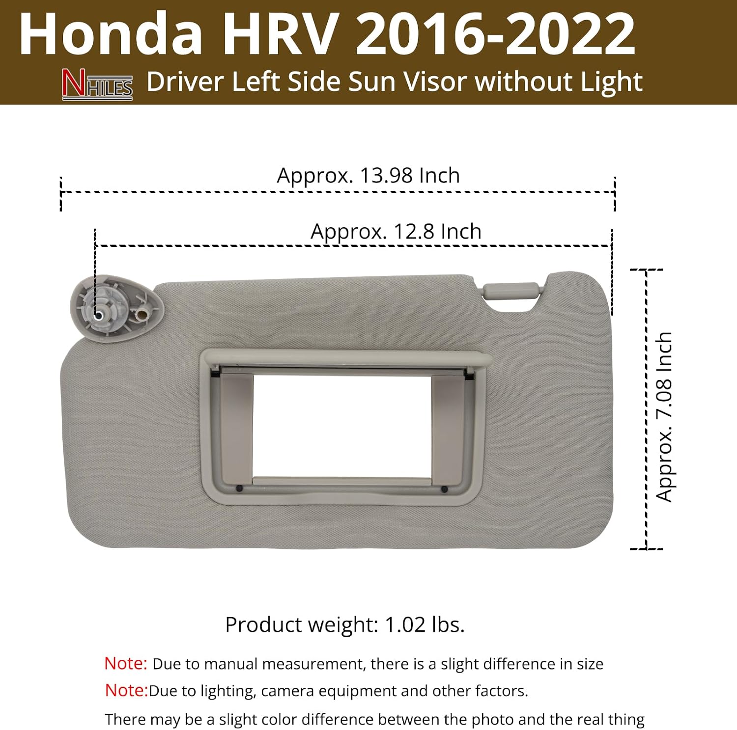 Driver Left Side Sun Visor Fits for 2016-2022 Honda HRV Without Light