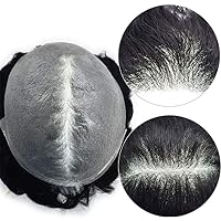 Vista 8 de Toupee para hombres pieza de pelo 0.002 in piel ultra fina para hombre Toupee cabello humano gris sistema de reemplazo para hombres sistema