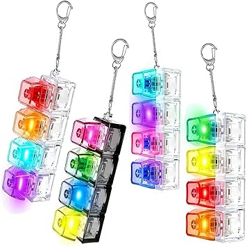 4 Packs Fidget Keyboard Keychain Toy, Keyboard with LED Lights Clicker Fidget Stress Relief Keyboard, Fidget Clicker Gifts for Kids Easter Christmas
