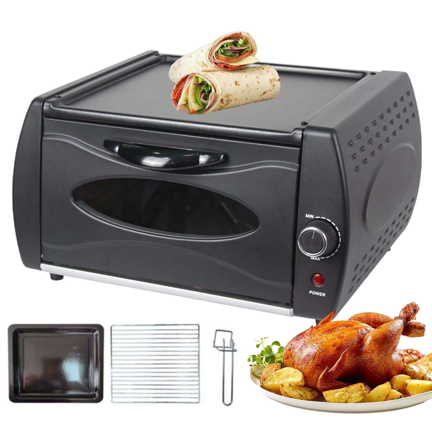 2100W Commercial 2 en 1 Tandoor & Pizza Four - Contrôle de température réglable, Porte en Verre panoramique et Plaque supérieure Chaude | Kit Pro 3-PC (Plateau/Rack/poignée) pour Le Restaurant