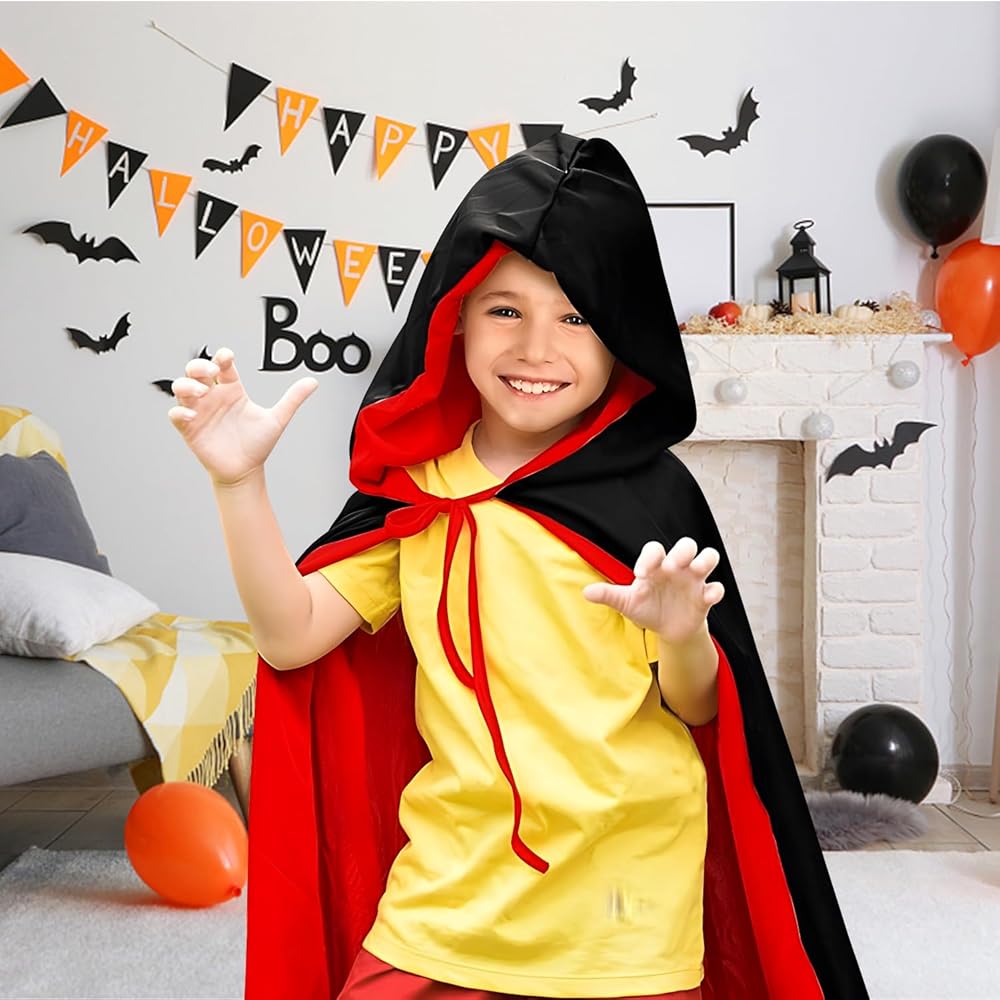 Schwarzer Umhang Mit Kapuze - Für Halloween Und Kostümpartys