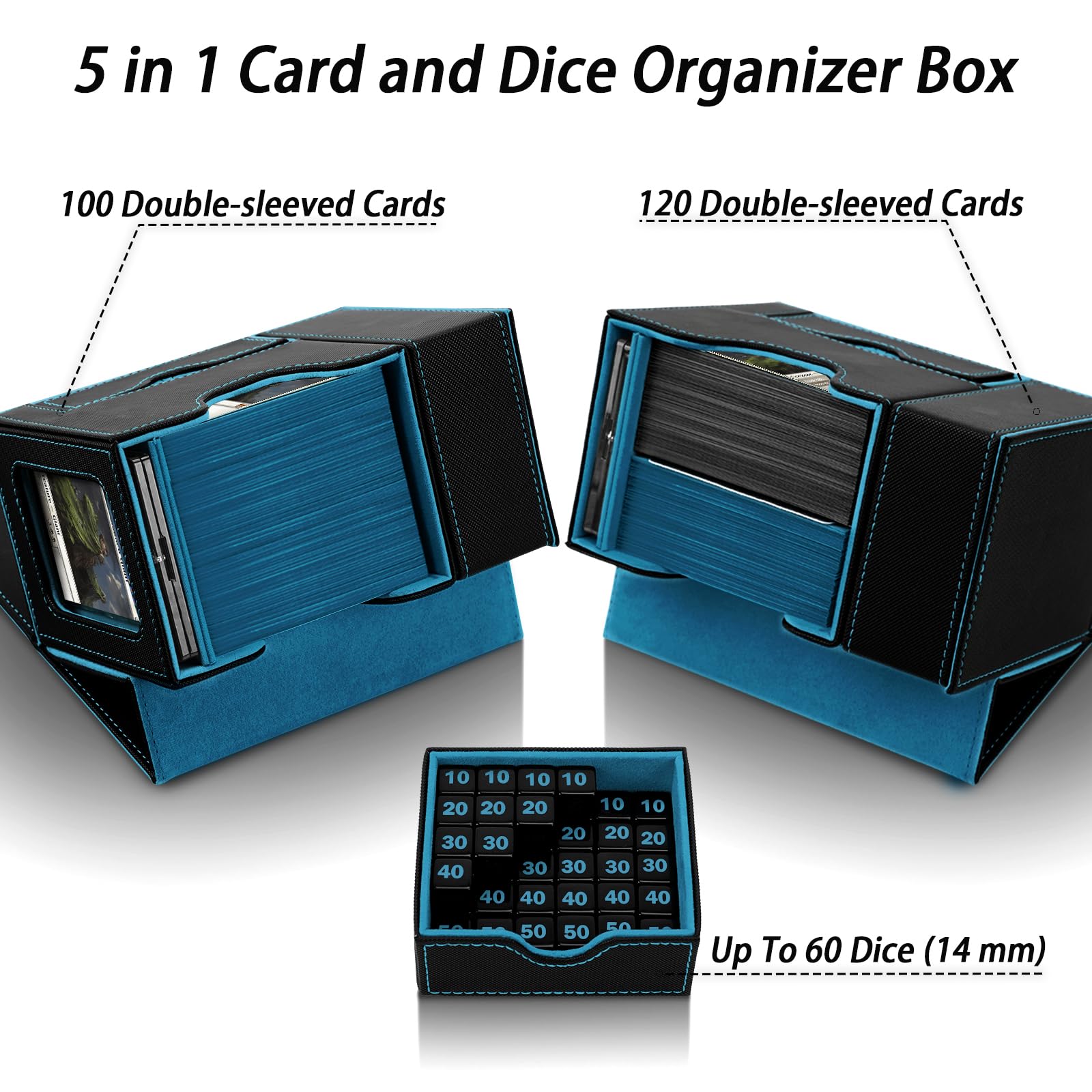 MTG - Caja de mazo, bandeja de dados y torre 2 en 1 MTG Commander para más de 120 tarjetas de una sola manga, caja de cubierta de cuero con cierre magnético para tarjetas y base para TCG, CCG,