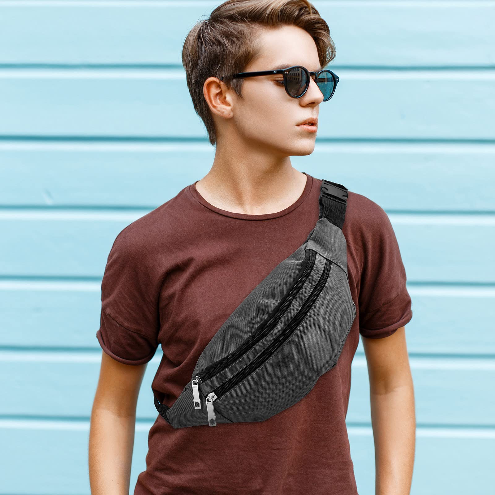 Lot de 14 grands sacs banane de sport légers réglables avec ceinture réglable et 2 fermetures éclair pour homme et femme, voyage, course à pied, téléphone, sport, Comme sur les photos.