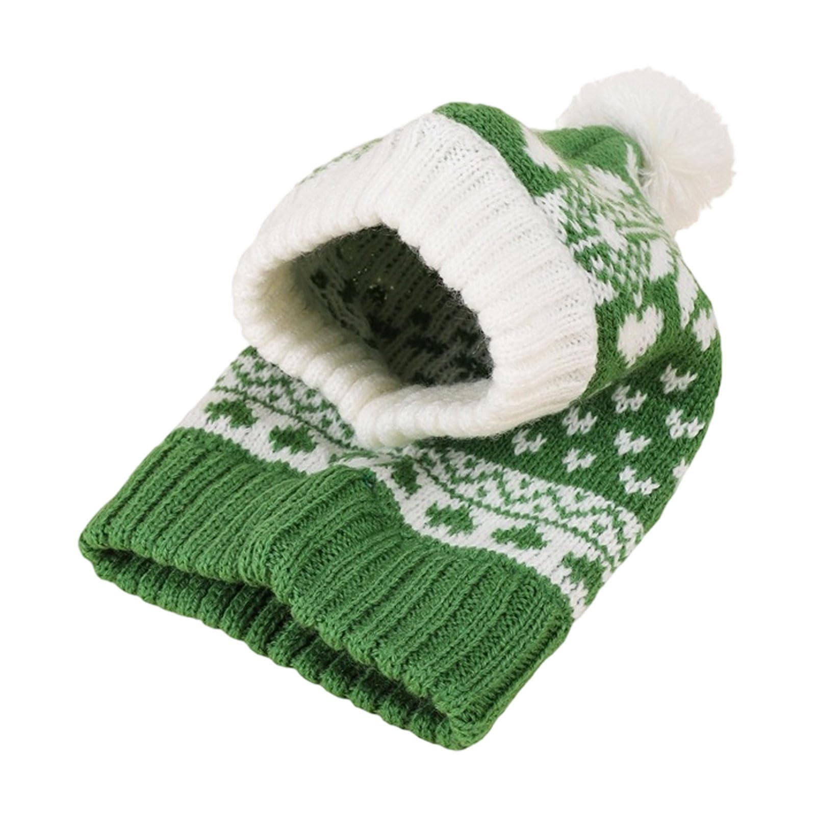 Winter Warm Knitted Pet Hoods with Scarf Covers Cute Ear and Neck for Small Cats and Dogs (Green, L)