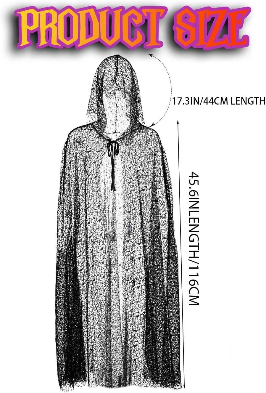 Aukmla Women Black Hooded Cloak Long Sheer Cape Halloween Cosplay Costume Festival Shawl