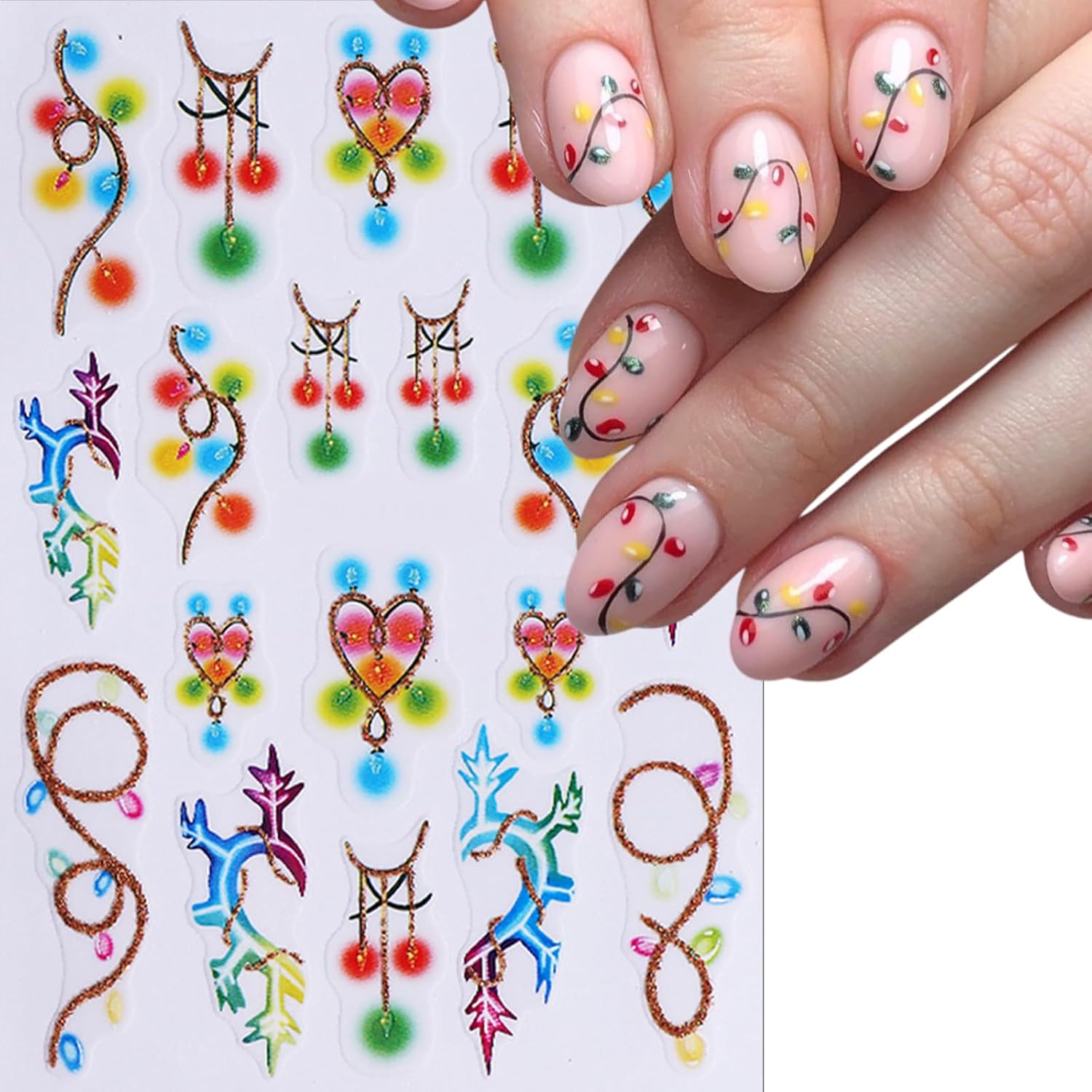 Christmas Nail Art Stickers 3D Self-Adhesive Holly Sprig Bow Snowman Glitter Xmas Tree Designs Nail Stickers Santa Claus Elk Flower Nail Decal for Women DIY New Year Manicure Decoration 5 Sheets image 3