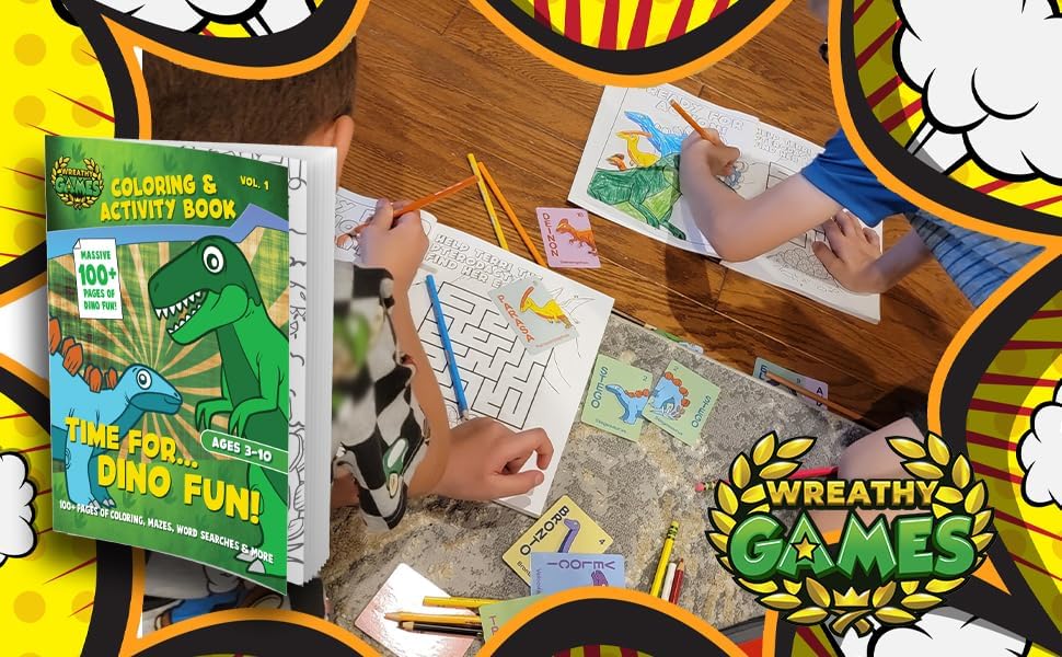 Miniatura 4 de Wreathy Games - Paquetes de juegos (Go Fish Dino Edition y tiempo para... Dino Fun! Coloring & Activity Book Bundle)