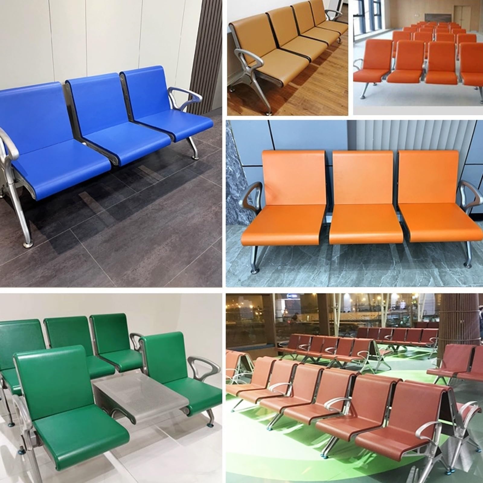 Generisch Grüne 3-Sitzer-Wartezimmerbank, Bürostühle mit Arm- und Rückenlehnen, Besuchersofa für Kliniken und Flughäfen – Komfortable Sitzgelegenheiten für Gäste
