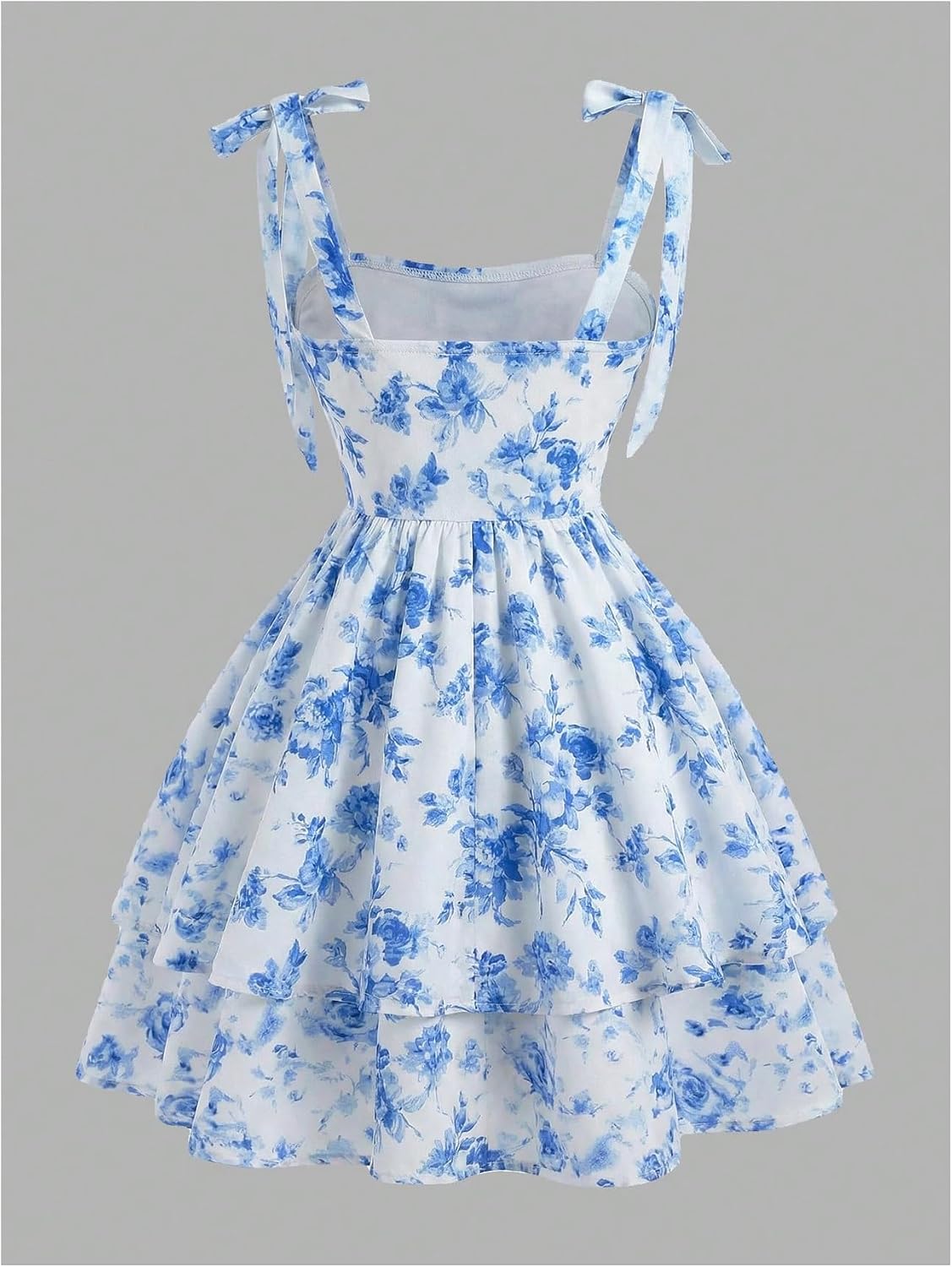 Floerns Girl's Floral Tie Shoulder Cami Dress Ruched Layered Ruffle Hem Short Dresses