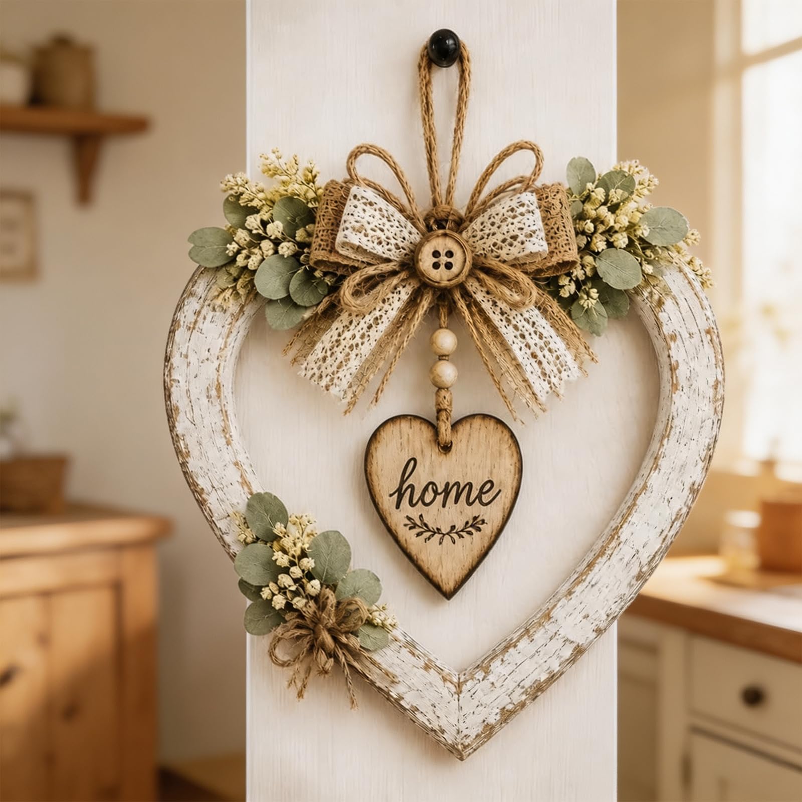 Rustic Farmhouse Heart Wreath with Home Sign, (#A)