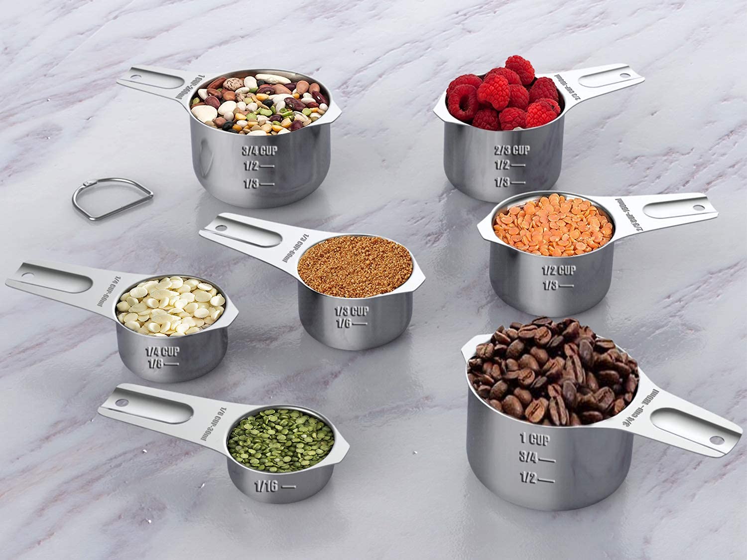 Juego de 21 tazas y cucharas medidoras de acero inoxidable, tazas y cucharas medidoras de metal Wildone para cocinar y hornear, incluye 7 tazas, 9 cucharas y 5 mini cucharas