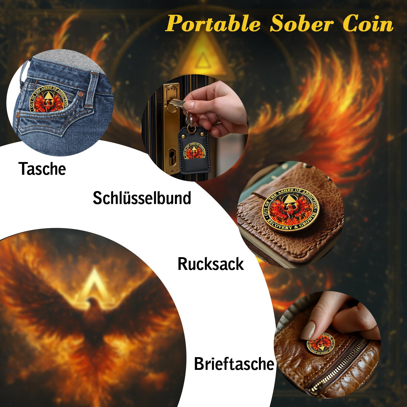 Phoenix in Fire Sobriété Pièce de monnaie Flamme Sobriété Puce AA Pièce AA et Médaillon Recovery Chip Sobriété Timbre Sobriété Cadeaux pour Hommes Femmes Alcooliques Cadeau Anonyme