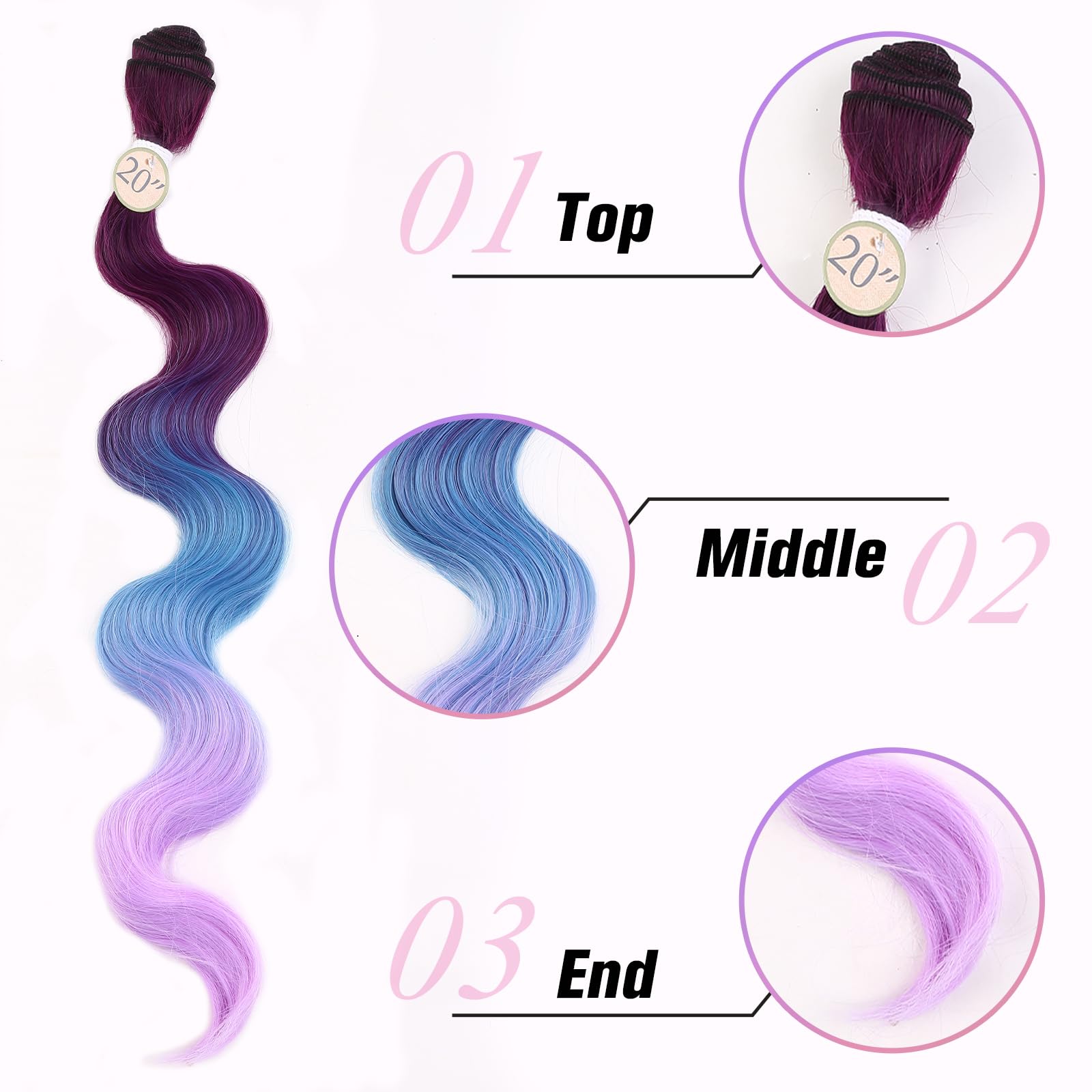 Amazon.com : HANNE 3 Tone Ombre Purple Blue Body Wave Hair  display picture 3