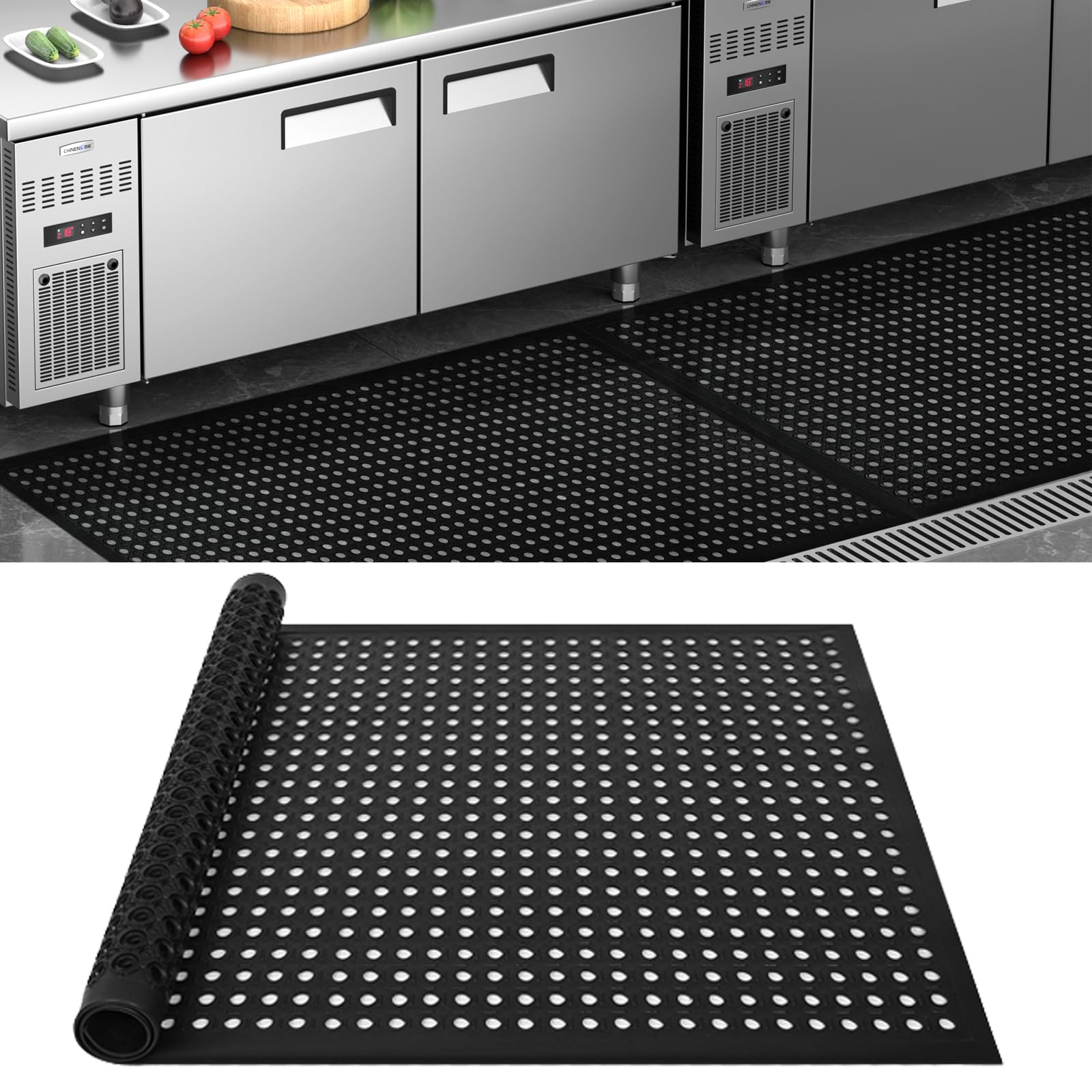 tonchean 35.4x59 Commercial Kitchen Rubber Mat | Floor Mats for Bar, Restaurant Floor Mats for Kitchen, Restaurant, Bar & Outdoor Use | Drainage