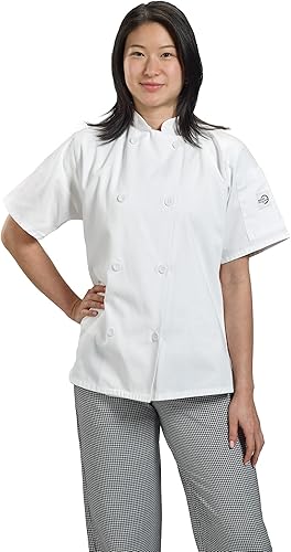 Mercer Culinary Millennia - Chaqueta de manga corta para mujer con botones tradicionales, Blanco
