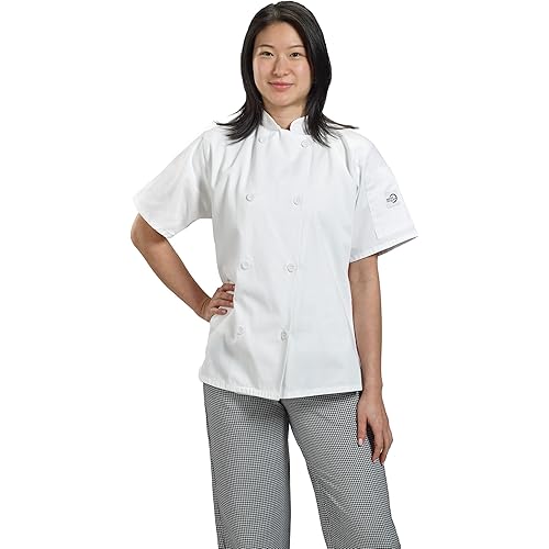 Mercer Culinary M60023WHXS Millennia Women's Short Sleeve Cook Jacket with Traditional Buttons, X-Small, White