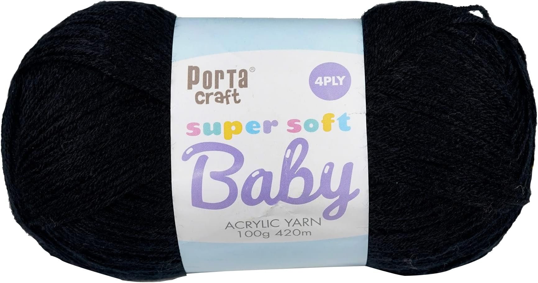Porta Craft Super Soft Baby Acrylic Yarn 100% 100gm 420m 4Ply Black