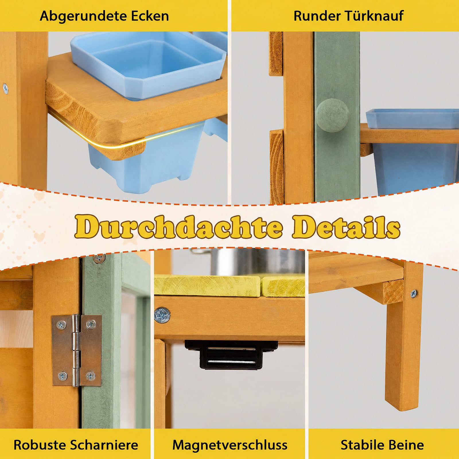 COSTWAY Matschküche Kinder Outdoor, Spielküche mit Wassertank & Wasserhahn | Kinderküche mit Spüle, Blumentöpfen, Kochzubehör & Ablagefächern, Gartenspielküche für Kinder ab 3 Jahren