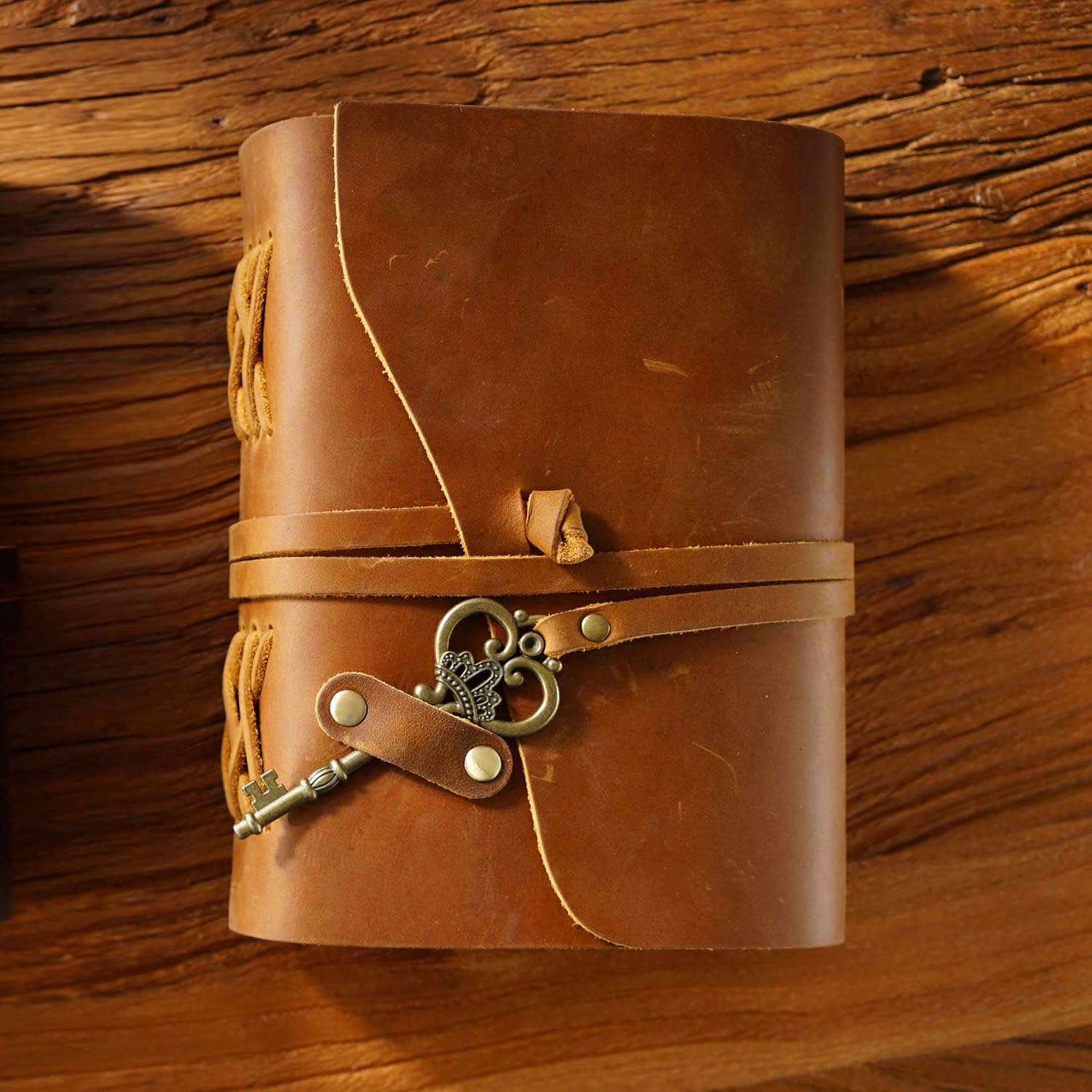 Vintage handmade leather rope cowhide notebook -Vintage Key Closure- Kraft paper inner page (Brown)