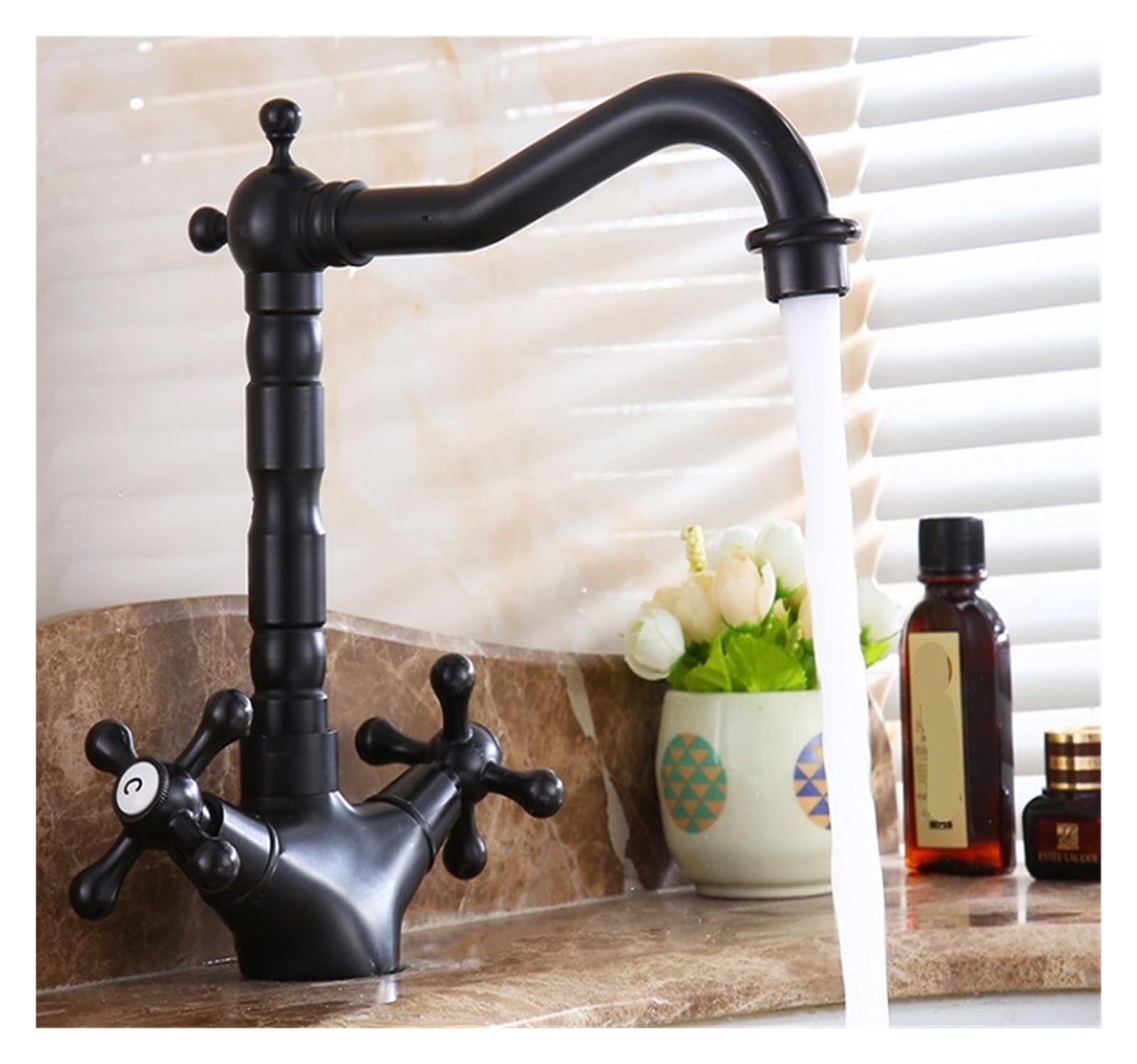 Robinet de salle de bains rétro en laiton noir SLT0081 pour lavabo